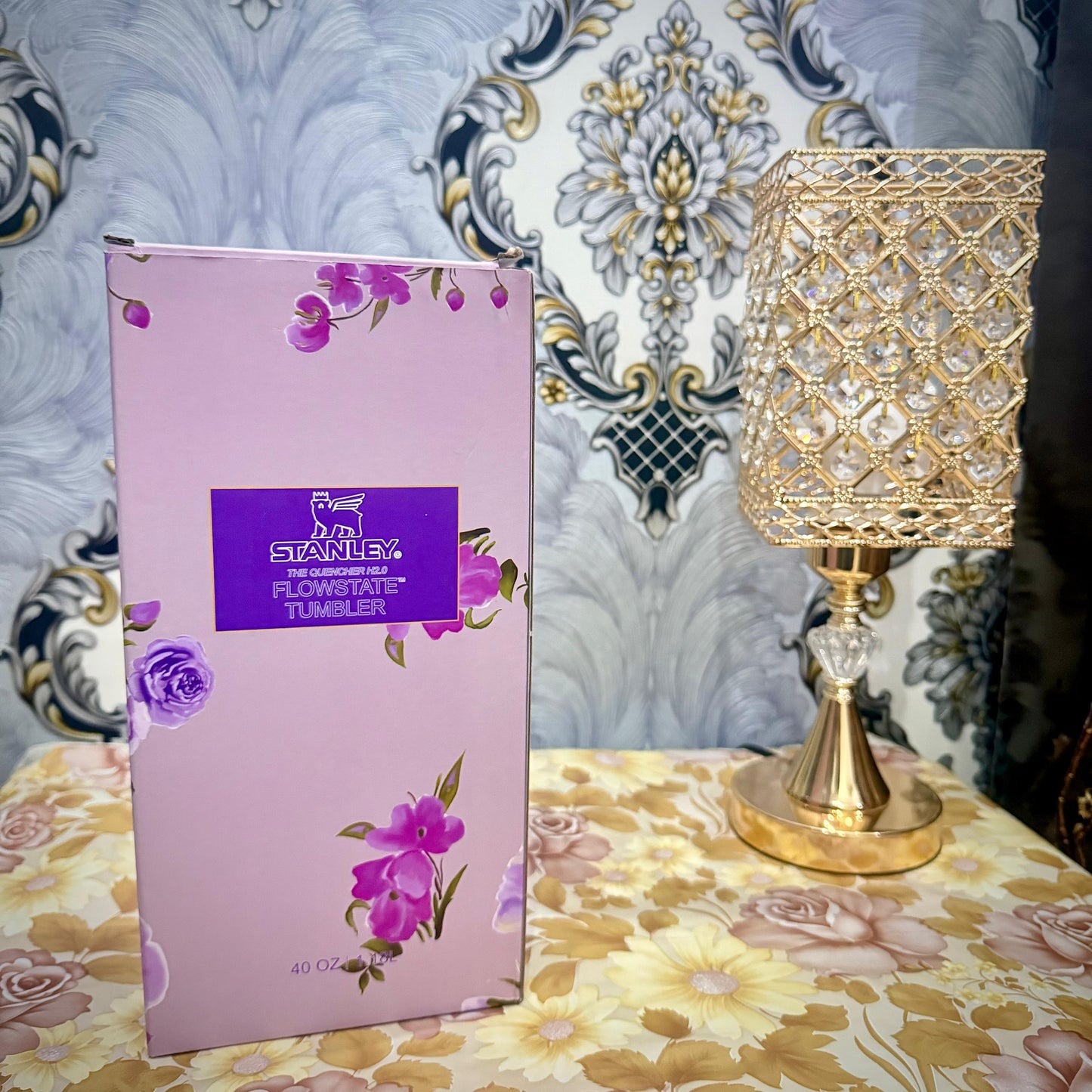 Stanley Tumbler – Powder Blue Garden (40oz - Limited Edition - Premium Inspired - Simple Box)