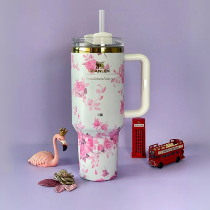 Stanley Tumbler – White Sakura Bloom (40oz - Limited Edition - Premium Inspired - Gift Box)