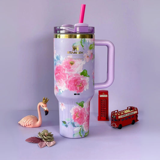 Stanley Tumbler – Powder Blue Garden (40oz - Limited Edition - Premium Inspired - Gift Box)