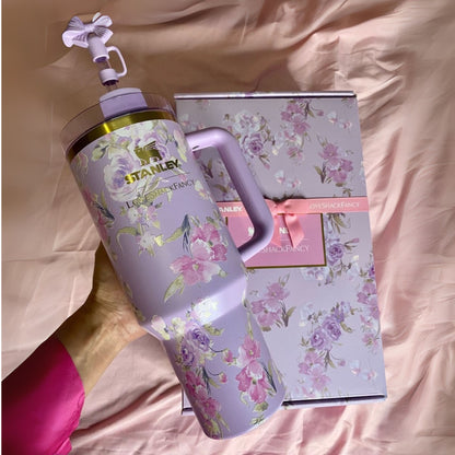 Stanley Tumbler – Powder Blue Garden (40oz - Limited Edition - Premium Inspired - Gift Box)