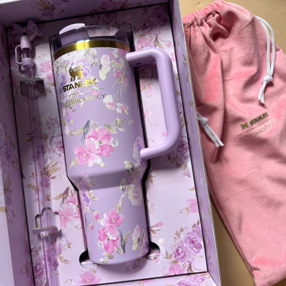 Stanley Tumbler – Powder Blue Garden (40oz - Limited Edition - Premium Inspired - Gift Box)