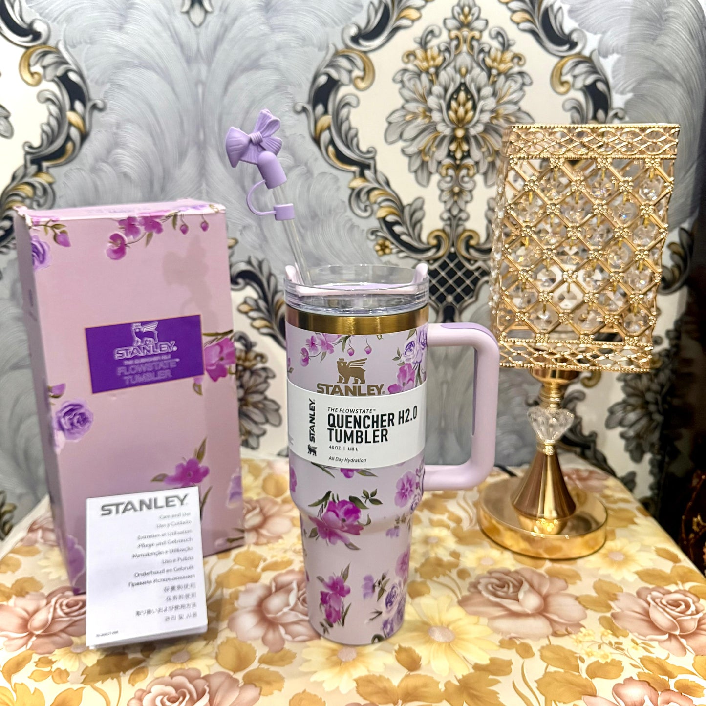 Stanley Tumbler – Powder Blue Garden (40oz - Limited Edition - Premium Inspired - Simple Box)