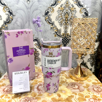 Stanley Tumbler – Powder Blue Garden (40oz - Limited Edition - Premium Inspired - Simple Box)