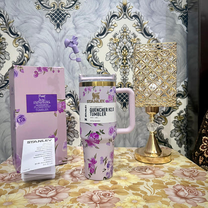 Stanley Tumbler – Powder Blue Garden (40oz - Limited Edition - Premium Inspired - Simple Box)