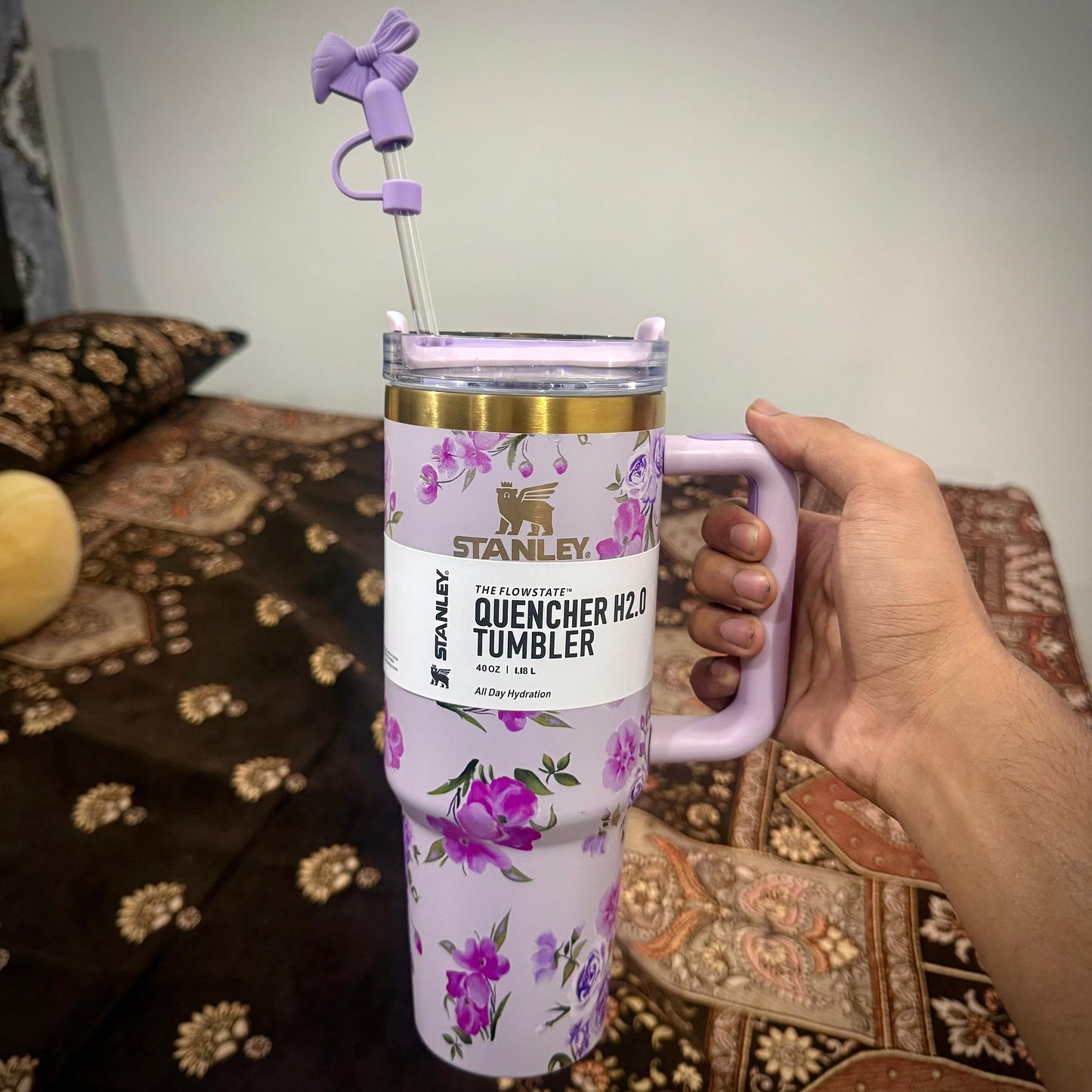 Stanley Tumbler – Powder Blue Garden (40oz - Limited Edition - Premium Inspired - Simple Box)