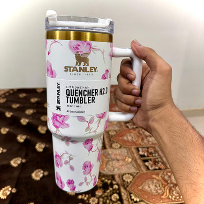 Stanley Tumbler – White Sakura Bloom (40oz - Limited Edition - Premium Inspired - Simple Box)