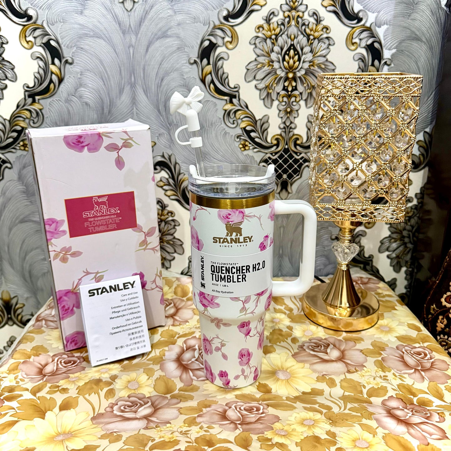 Stanley Tumbler – White Sakura Bloom (40oz - Limited Edition - Premium Inspired - Simple Box)