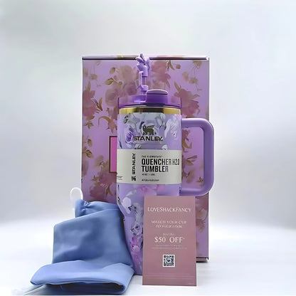 Stanley Tumbler – Powder Blue Garden (40oz - Limited Edition - Premium Inspired - Gift Box)