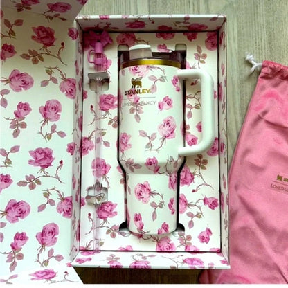 Stanley Tumbler – White Sakura Bloom (40oz - Limited Edition - Premium Inspired - Gift Box)